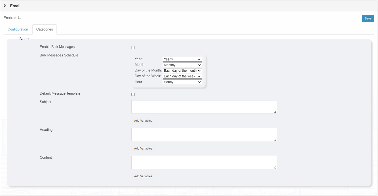 Messaging Email Categories