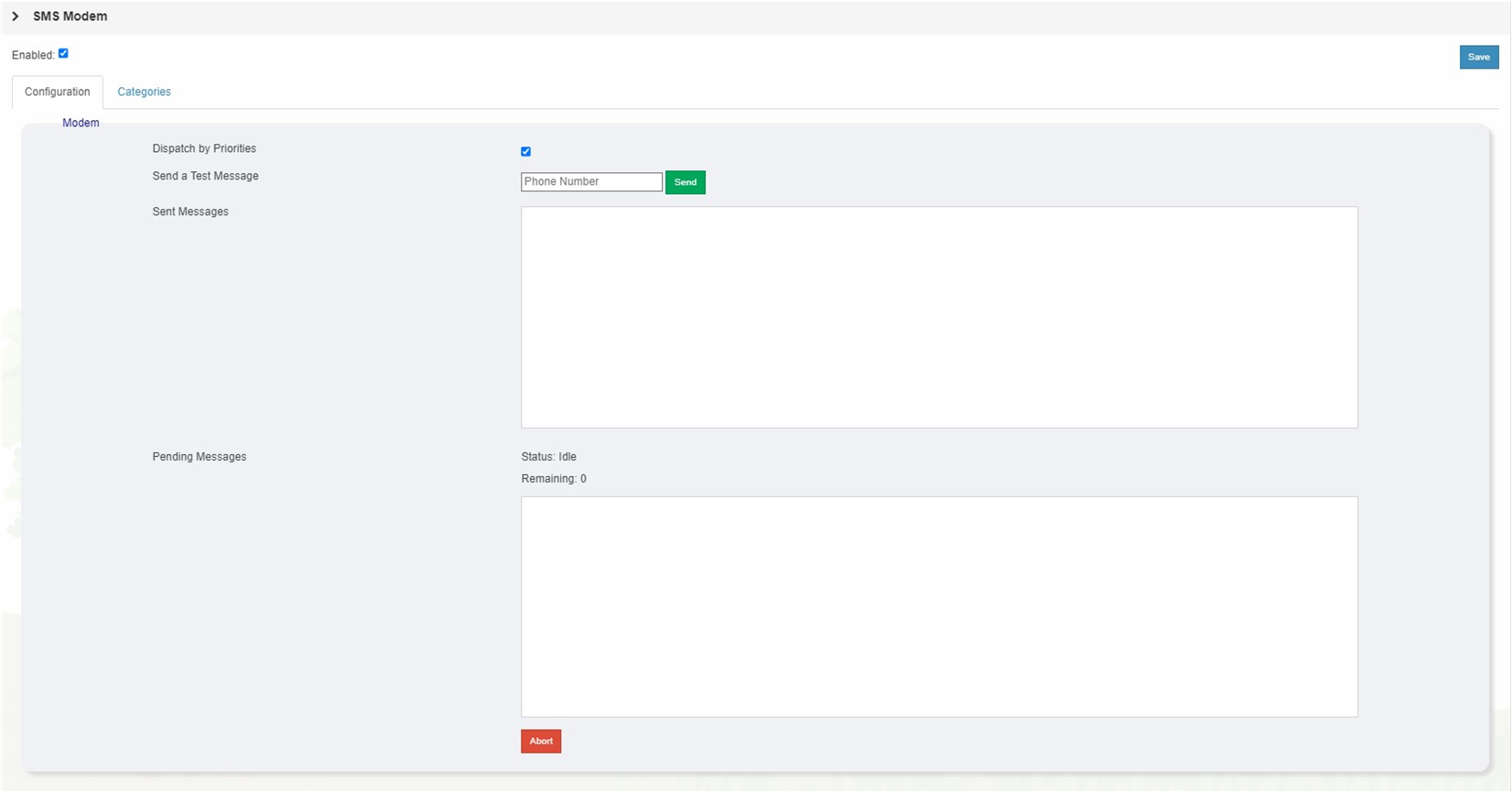 Messaging SMS Modem Configuration