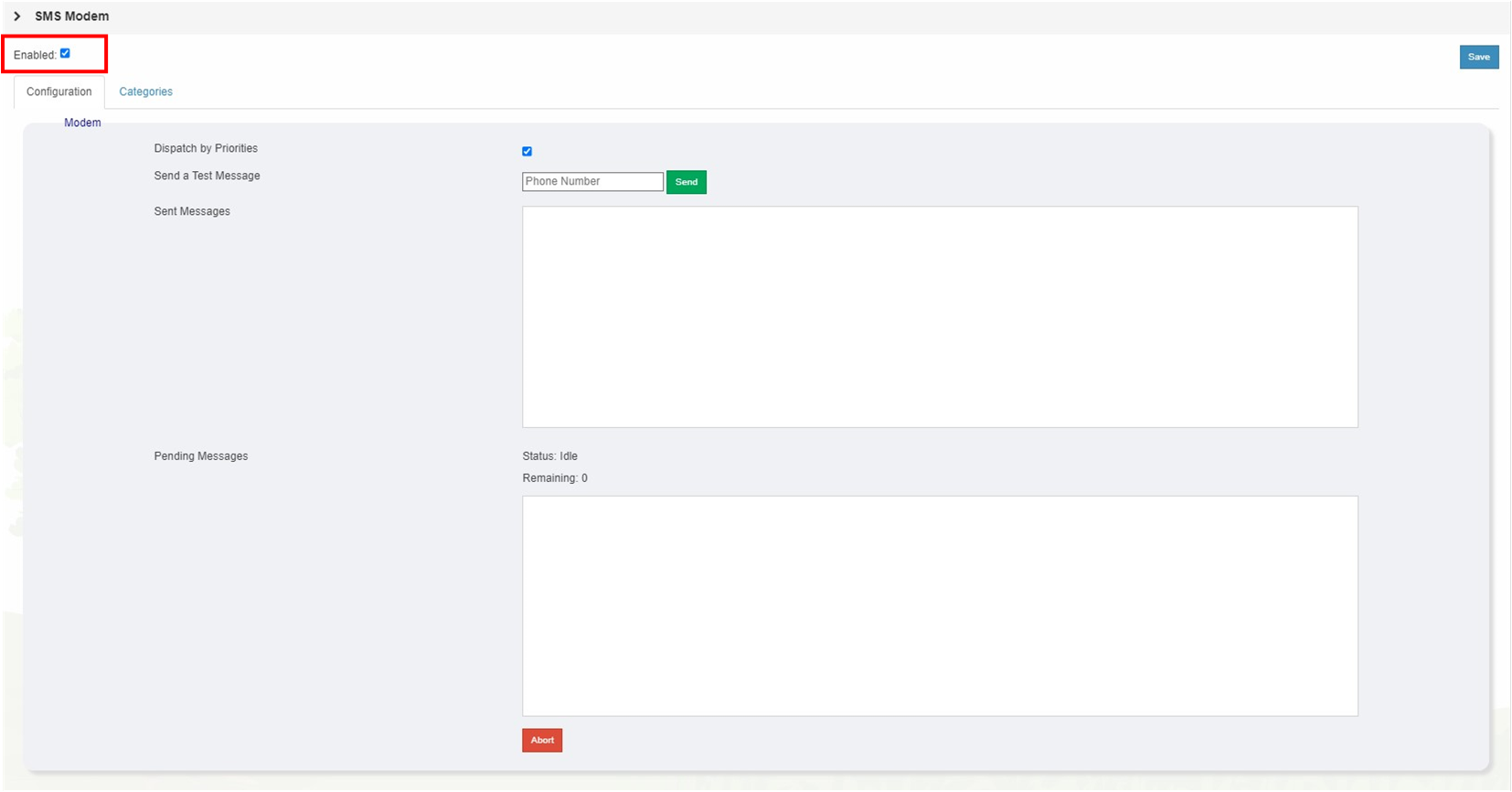 Messaging SMS Modem Enable
