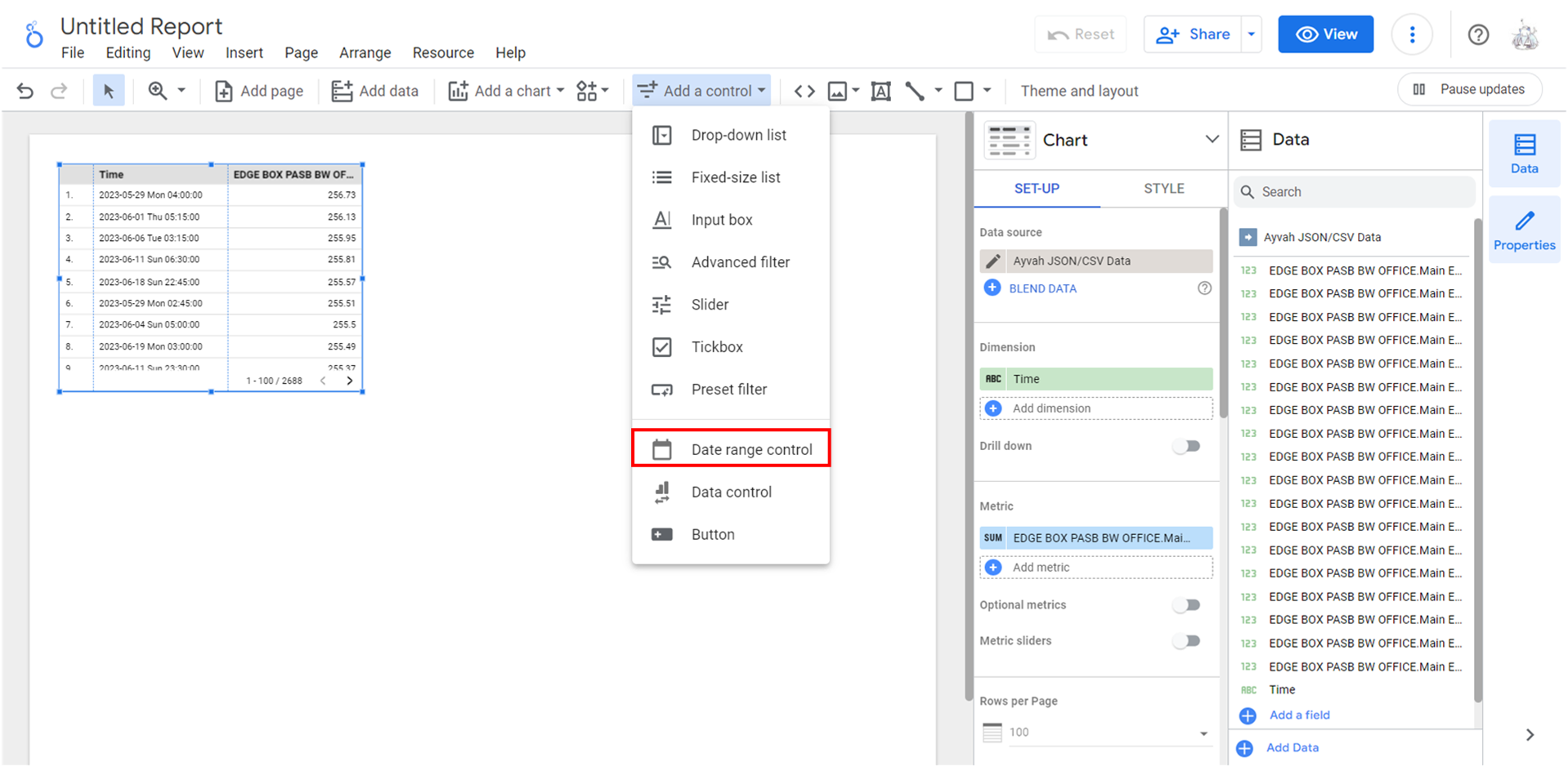 Add Control in Looker Studio