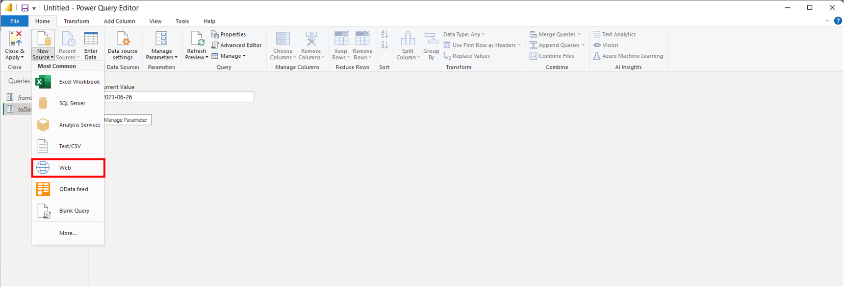 New Source Web in Power BI